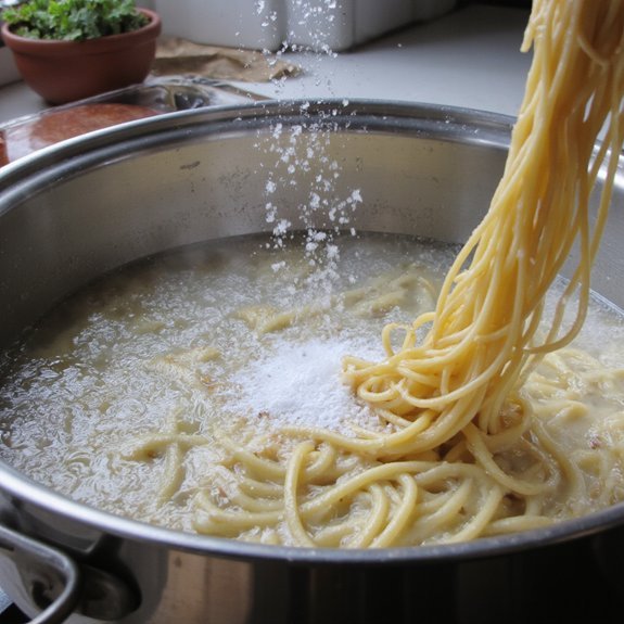rapidly boiling salted water